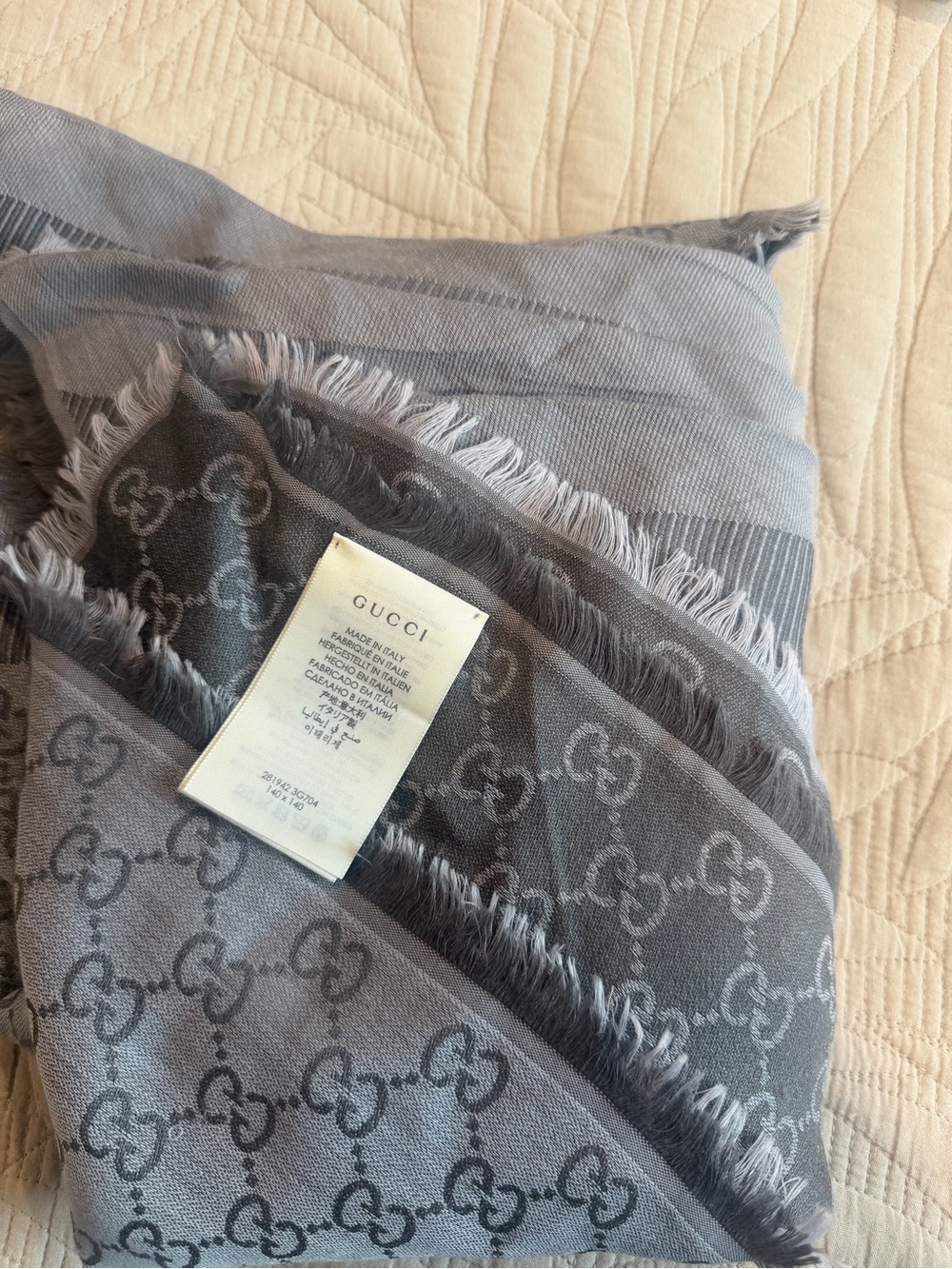 Gucci Gray Monogram Wool Blend Scarf